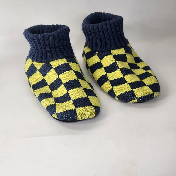 Free People Faux Fur Sleepover Booties 7 Socks Blue Yellow Checkered Cozy - Picture 2 of 9